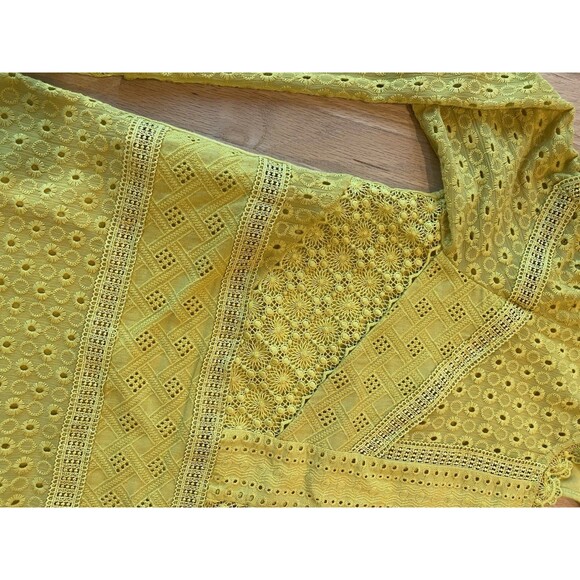 James Coviello Anthropologie Long Sleeve Yellow Victorian Eyelet Lace Top XS - Picture 3 of 6